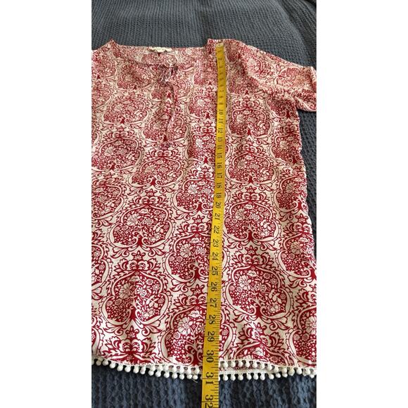 Crescent Stitch Fix Red & White Pom Pom Fringed Tunic Size XXL 1X - Picture 7 of 7